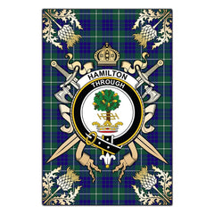 Clan Hamilton Hunting Modern Tartan Crest Black Garden Flag  - Gold Thistle  SR32 Clan Hamilton Tartan Today   