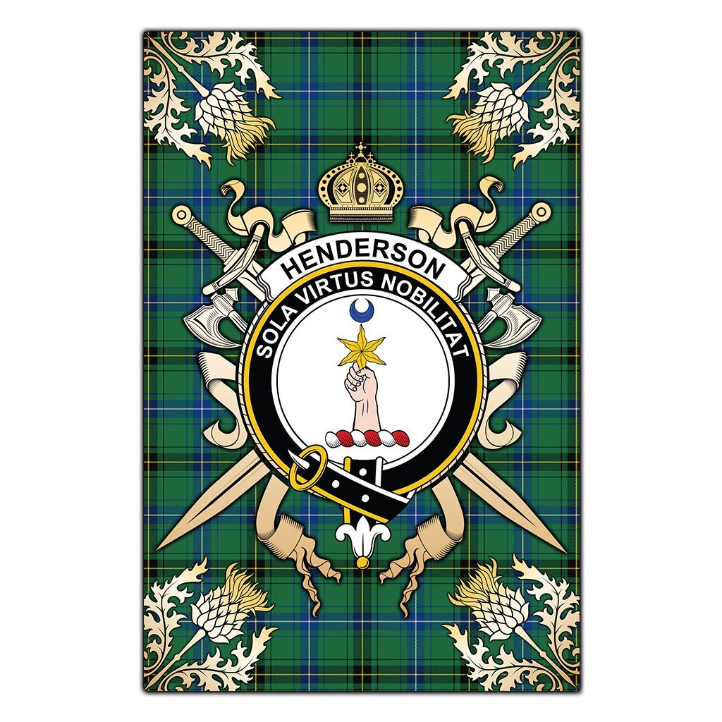 Clan Henderson Ancient Tartan Crest Black Garden Flag  - Gold Thistle  JB79 Clan Henderson Tartan Today   