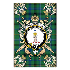 Clan Henderson Ancient Tartan Crest Black Garden Flag  - Gold Thistle  JB79 Clan Henderson Tartan Today   