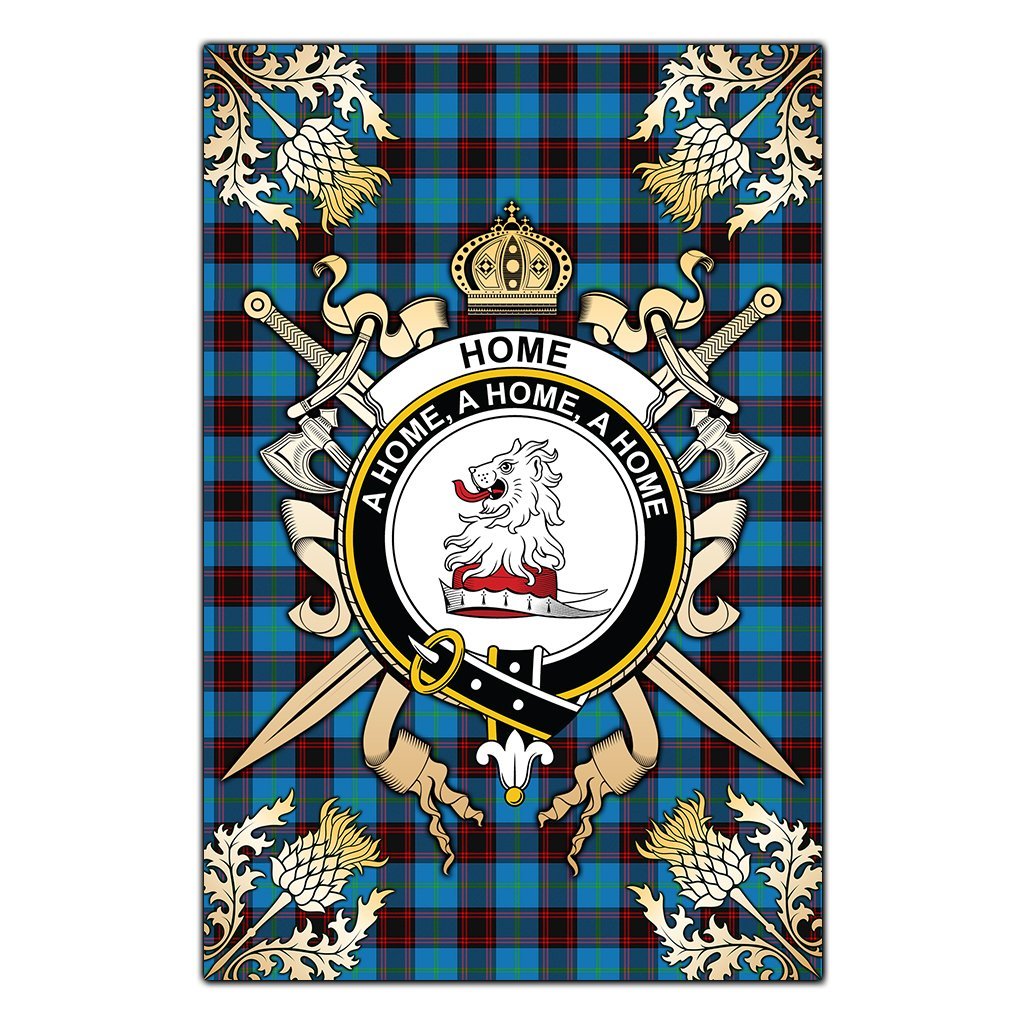 Clan Home Ancient Tartan Crest Black Garden Flag  - Gold Thistle  BU71 Clan Home/Hume Tartan Today   