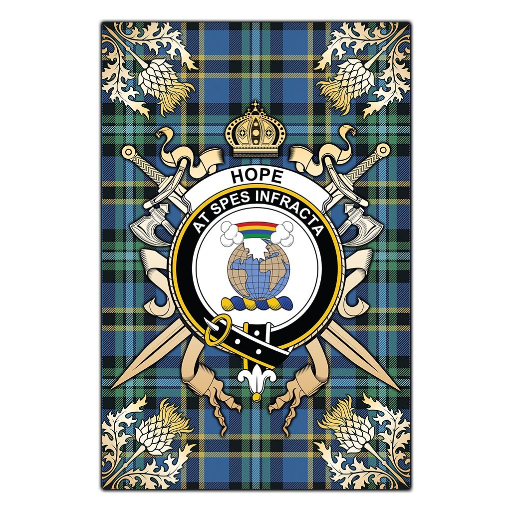 Clan Hope Tartan Crest Black Garden Flag  - Gold Thistle  OY72 Clan Hope Tartan Today   