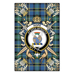 Clan Hope Tartan Crest Black Garden Flag  - Gold Thistle  OY72 Clan Hope Tartan Today   