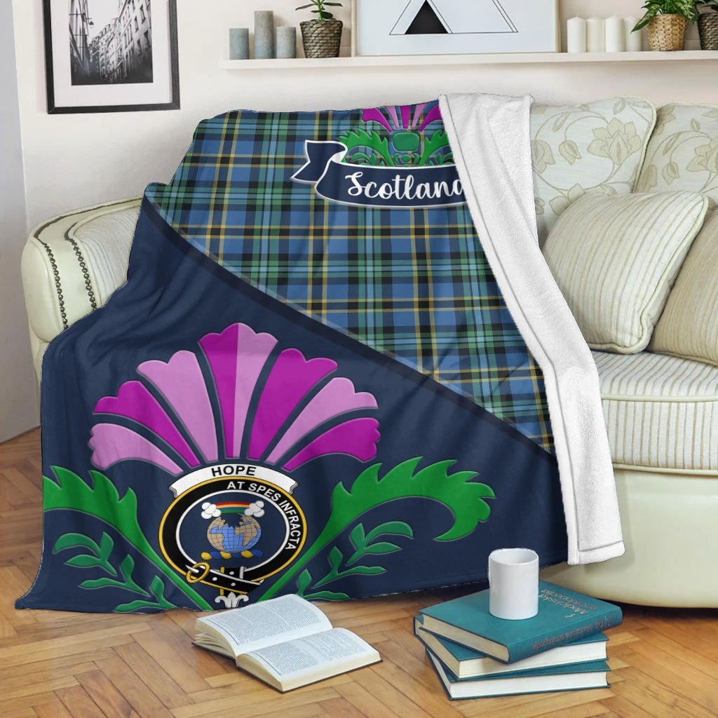 Clan Hope Tartan Crest Premium Blanket Thistle Style TA83 Clan Hope Tartan Today   