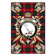 Clan Hopkirk Tartan Crest Black Garden Flag  - Gold Thistle  NO39 Clan Kirk Tartan Today   