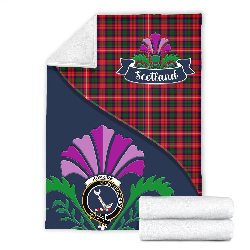 Clan Hopkirk Tartan Crest Premium Blanket Thistle Style PH98 Clan Kirk Tartan Today   