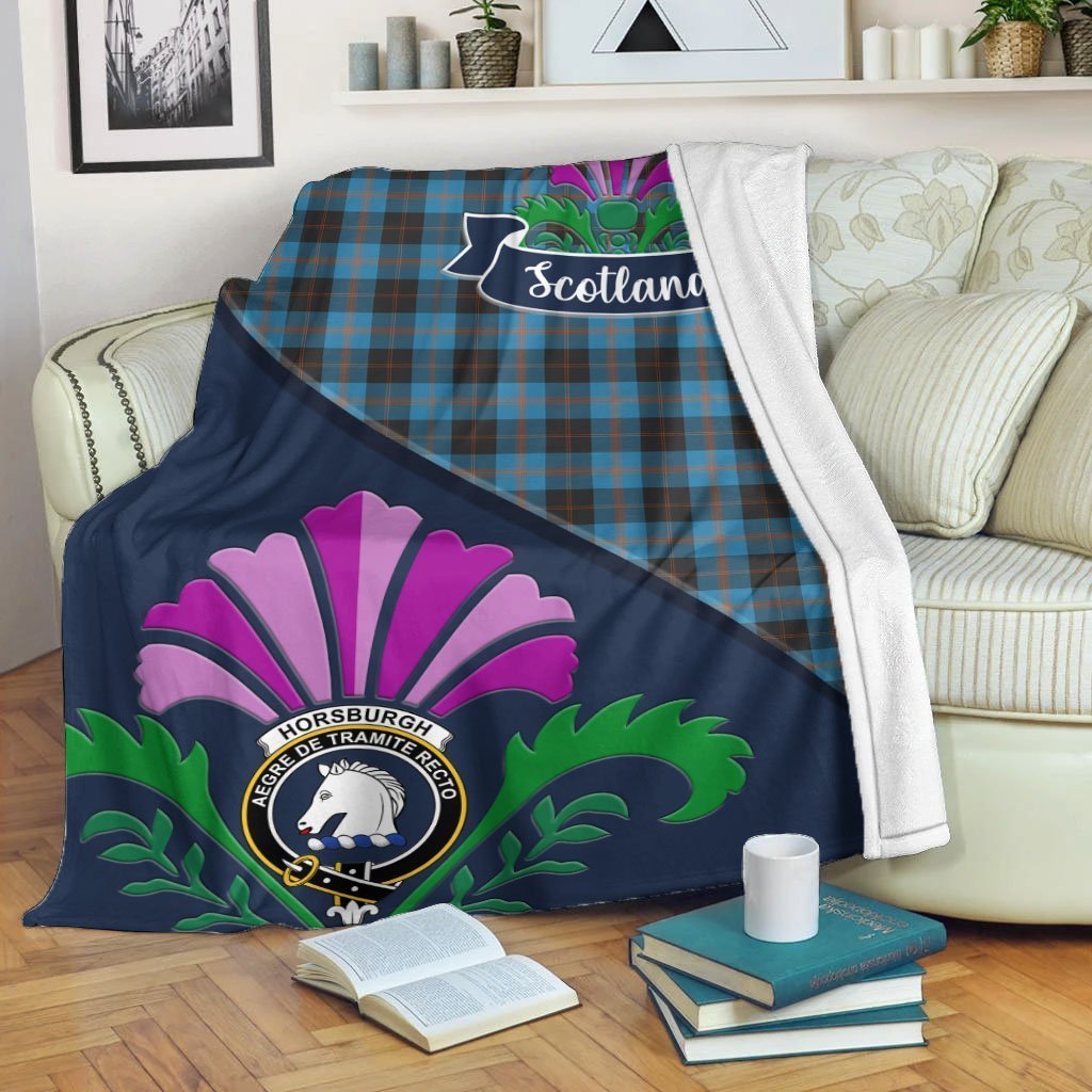 Clan Horsburgh Tartan Crest Premium Blanket Thistle Style MA61 Clan Horsburgh Tartan Today   