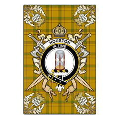 Clan Houston Tartan Crest Black Garden Flag  - Gold Thistle  GK70 Clan Houston Tartan Today   