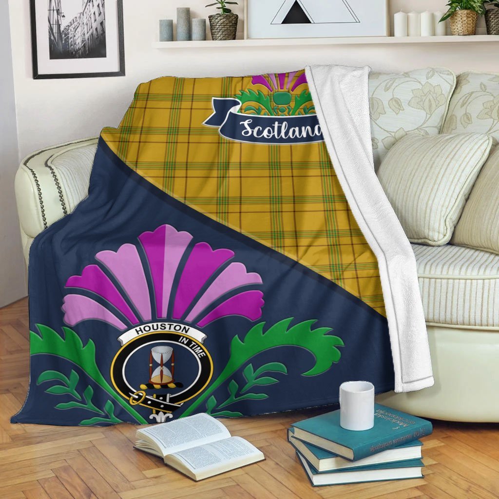 Clan Houston Tartan Crest Premium Blanket Thistle Style TO35 Clan Houston Tartan Today   