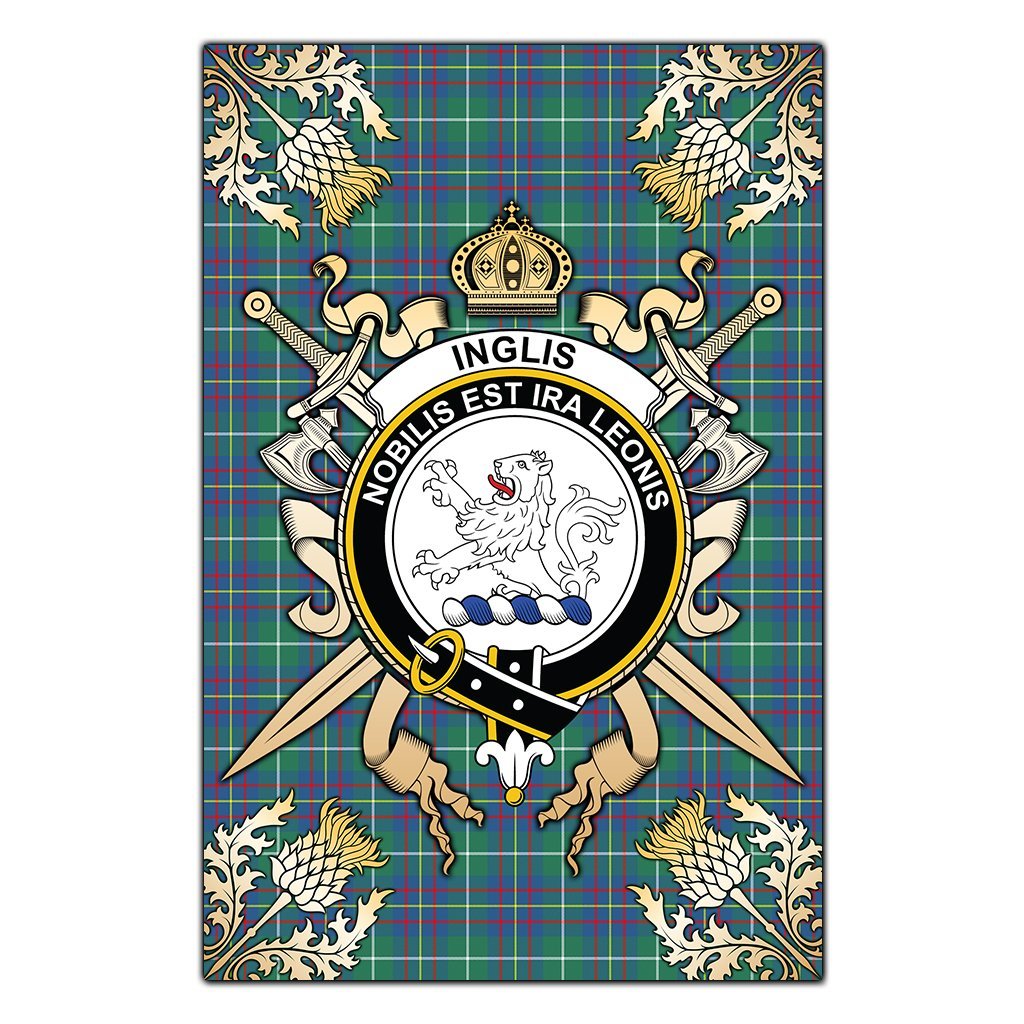 Clan Inglis Ancient Tartan Crest Black Garden Flag  - Gold Thistle  IL67 Clan Inglis Tartan Today   