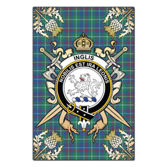Clan Inglis Ancient Tartan Crest Black Garden Flag  - Gold Thistle  IL67 Clan Inglis Tartan Today   