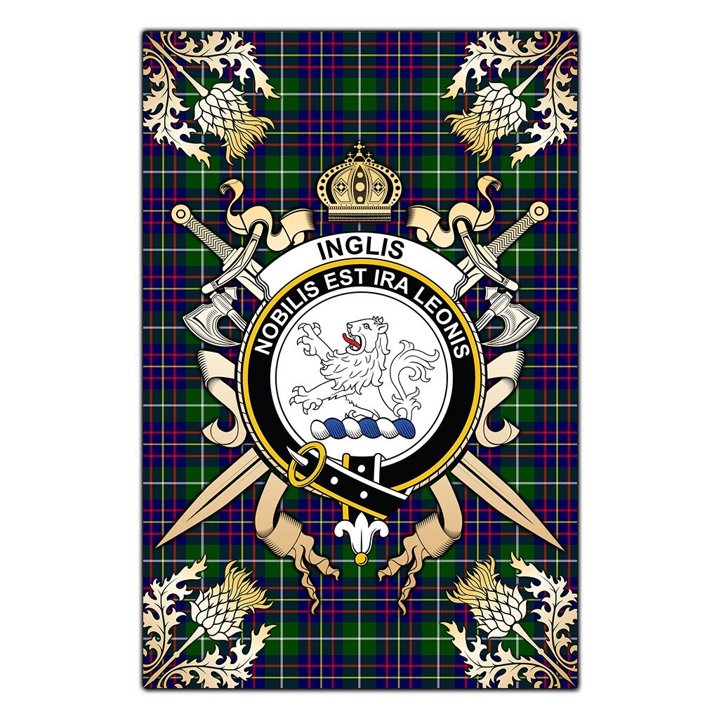 Clan Inglis Modern Tartan Crest Black Garden Flag  - Gold Thistle  AI64 Clan Inglis Tartan Today   