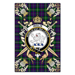 Clan Inglis Modern Tartan Crest Black Garden Flag  - Gold Thistle  AI64 Clan Inglis Tartan Today   