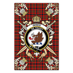 Clan Innes Modern Tartan Crest Black Garden Flag  - Gold Thistle  BI79 Clan Innes Tartan Today   