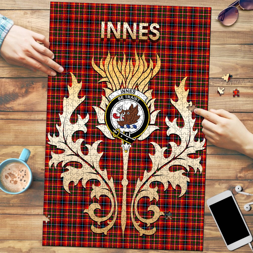 Clan Innes Modern Tartan Crest Thistle Jigsaw Puzzles Gift For Family YG14 Clan Innes Tartan Today   