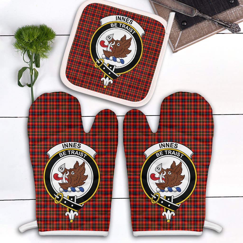 Clan Innes Modern Tartan Crest Oven Mitt And Pot Holder (2 Oven Mitts + 1 Pot Holder) NT40 Clan Innes Tartan Today   