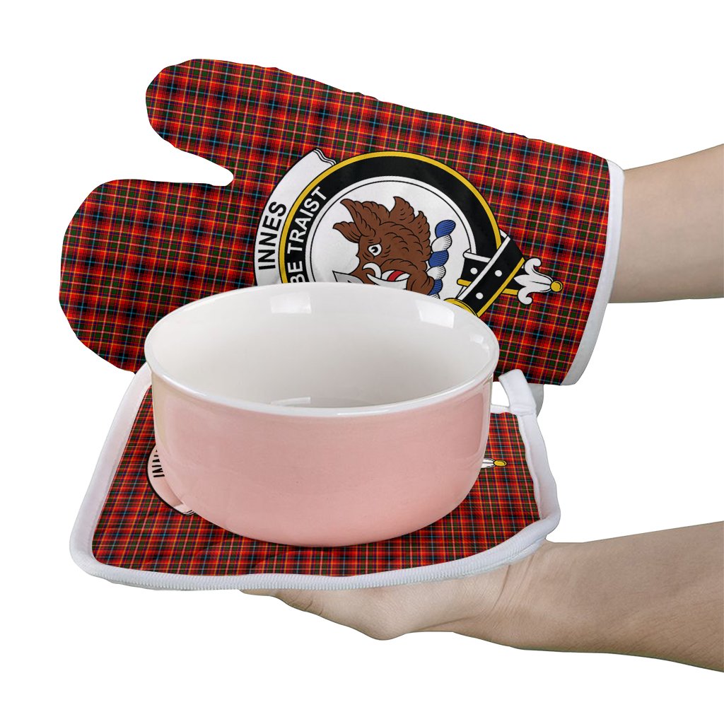 Clan Innes Modern Tartan Crest Oven Mitt And Pot Holder (2 Oven Mitts + 1 Pot Holder) NT40 Clan Innes Tartan Today   