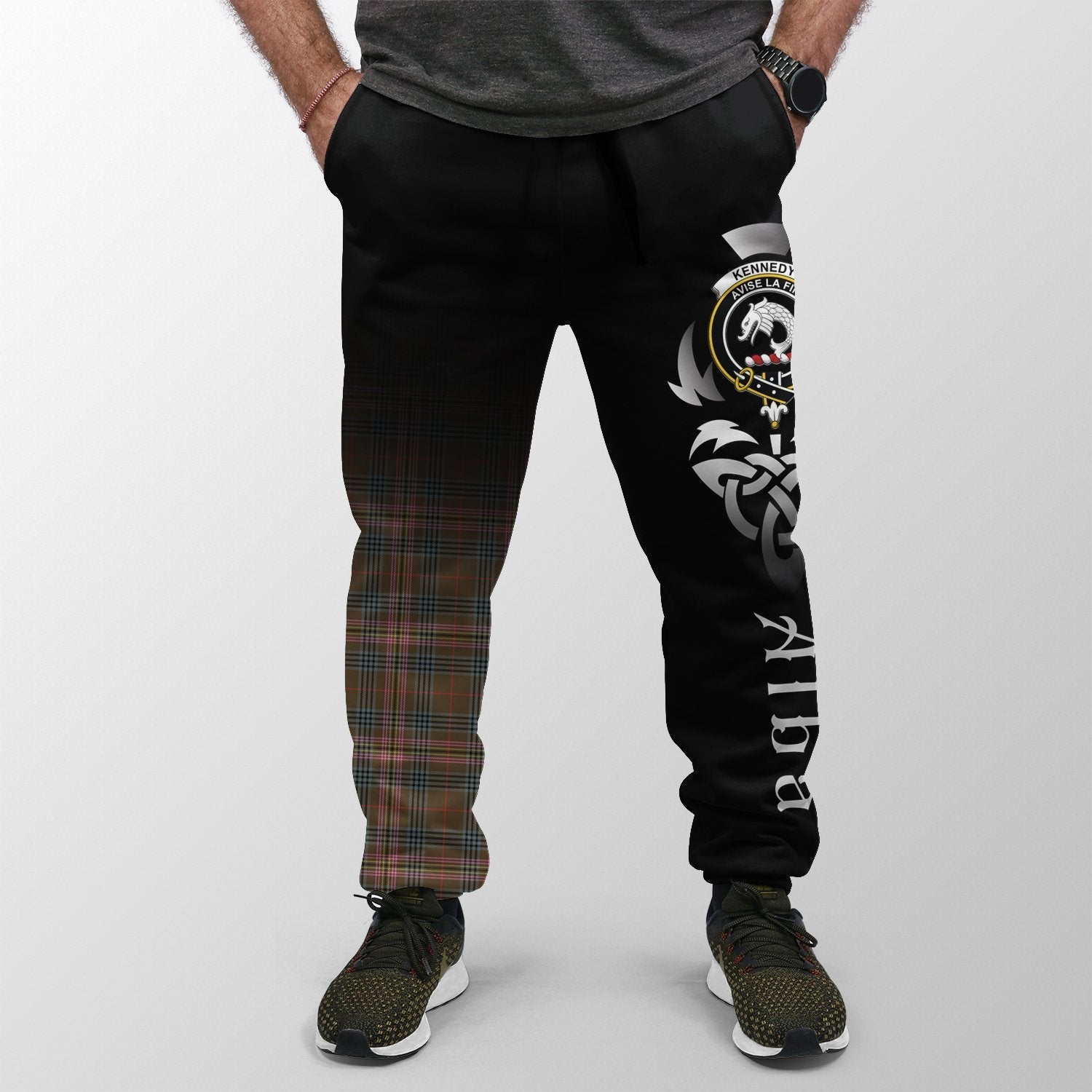 Clan Kennedy Weathered Tartan Crest Jogger Sweatpants  Alba Celtic Style OF66 Clan Kennedy Tartan Today   