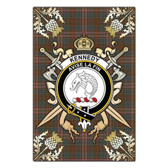 Clan Kennedy Weathered Tartan Crest Black Garden Flag  - Gold Thistle  HP80 Clan Kennedy Tartan Today   