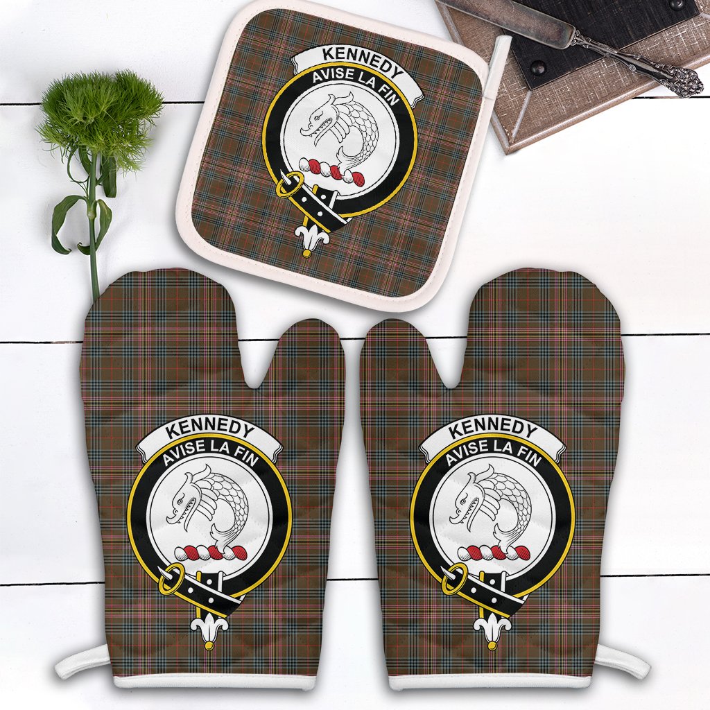 Clan Kennedy Weathered Tartan Crest Oven Mitt And Pot Holder (2 Oven Mitts + 1 Pot Holder) WO54 Clan Kennedy Tartan Today   