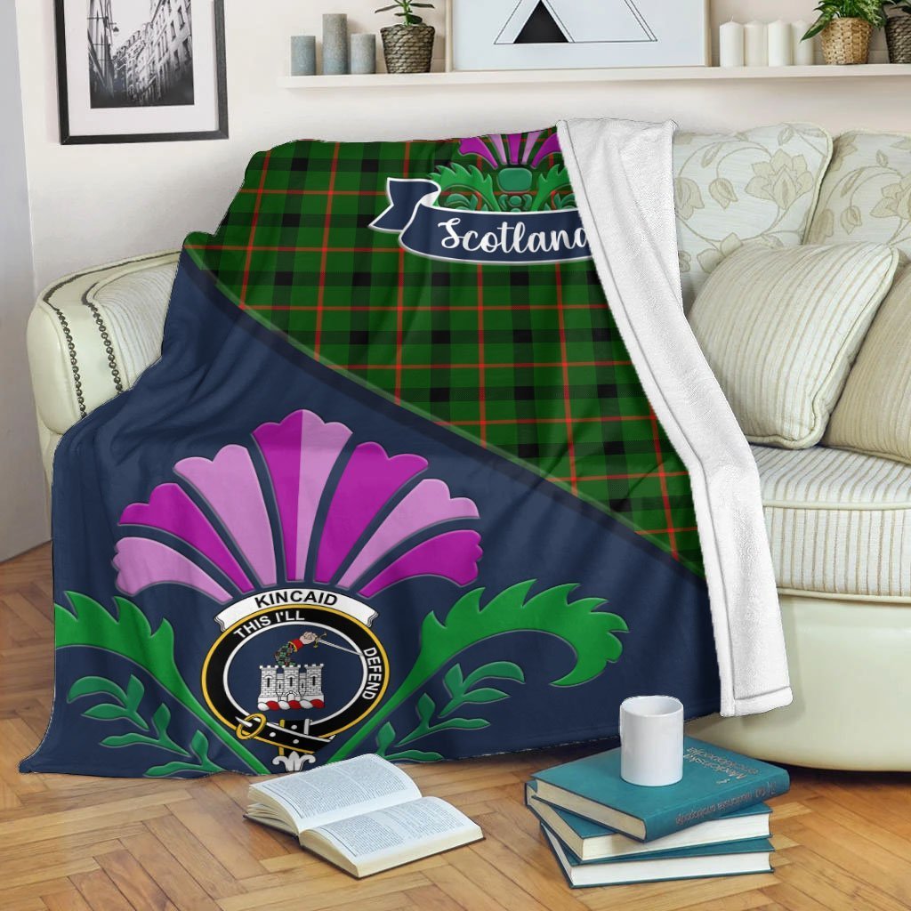 Clan Kincaid Tartan Crest Premium Blanket Thistle Style TL84 Clan Kincaid Tartan Today   
