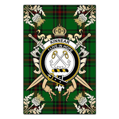 Clan Kinnear Tartan Crest Black Garden Flag  - Gold Thistle  UK67 Clan Kinnear Tartan Today   