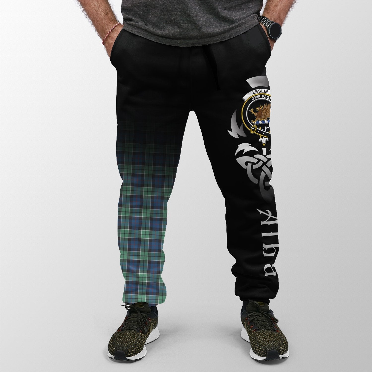 Clan Leslie Hunting Ancient Tartan Crest Jogger Sweatpants  Alba Celtic Style RN72 Clan Leslie Tartan Today   