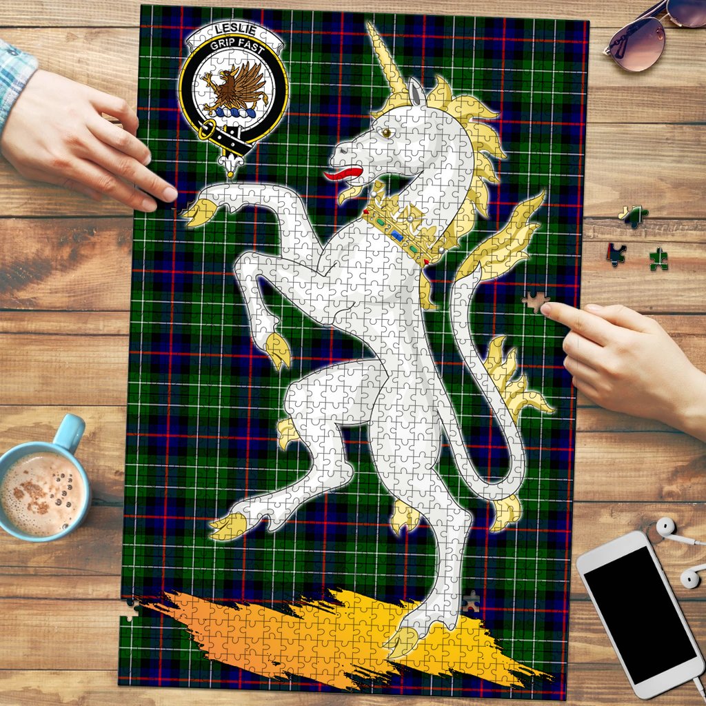 Clan Leslie Hunting Tartan Crest Unicorn Scotland Jigsaw Puzzles Gift For Family BM89 Clan Leslie Tartan Today   