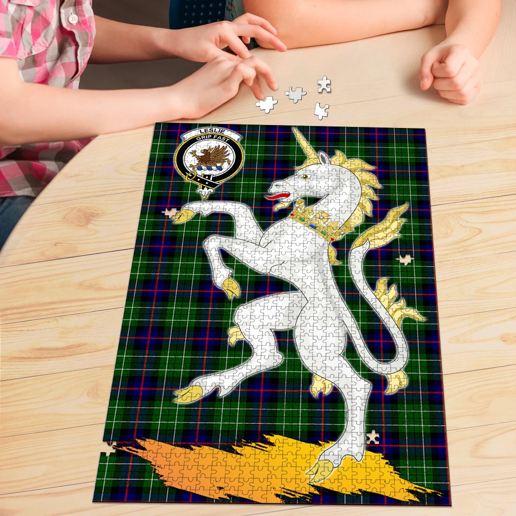 Clan Leslie Hunting Tartan Crest Unicorn Scotland Jigsaw Puzzles Gift For Family BM89 Clan Leslie Tartan Today   