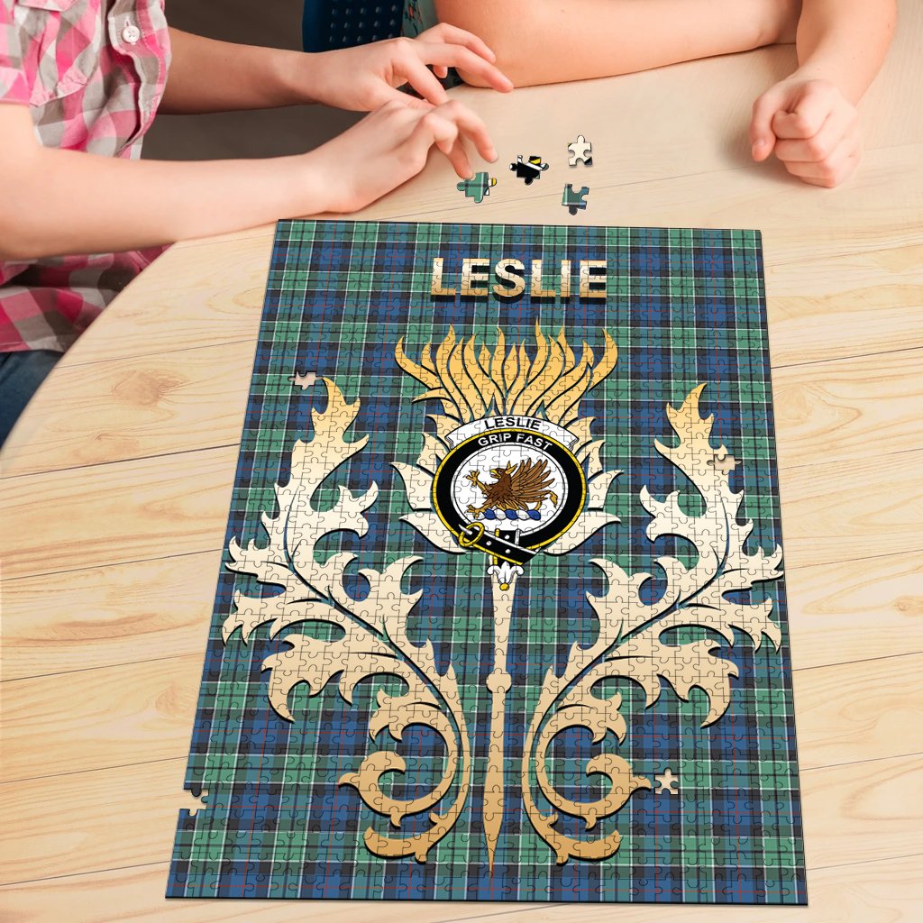 Clan Leslie Hunting Ancient Tartan Crest Thistle Jigsaw Puzzles Gift For Family FJ13 Clan Leslie Tartan Today   