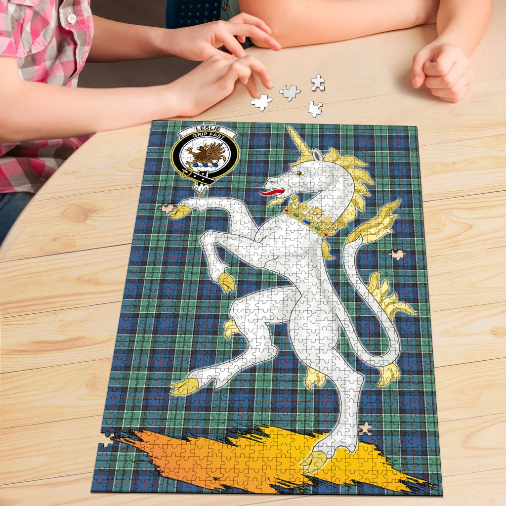 Clan Leslie Hunting Ancient Tartan Crest Unicorn Scotland Jigsaw Puzzles Gift For Family WW95 Clan Leslie Tartan Today   