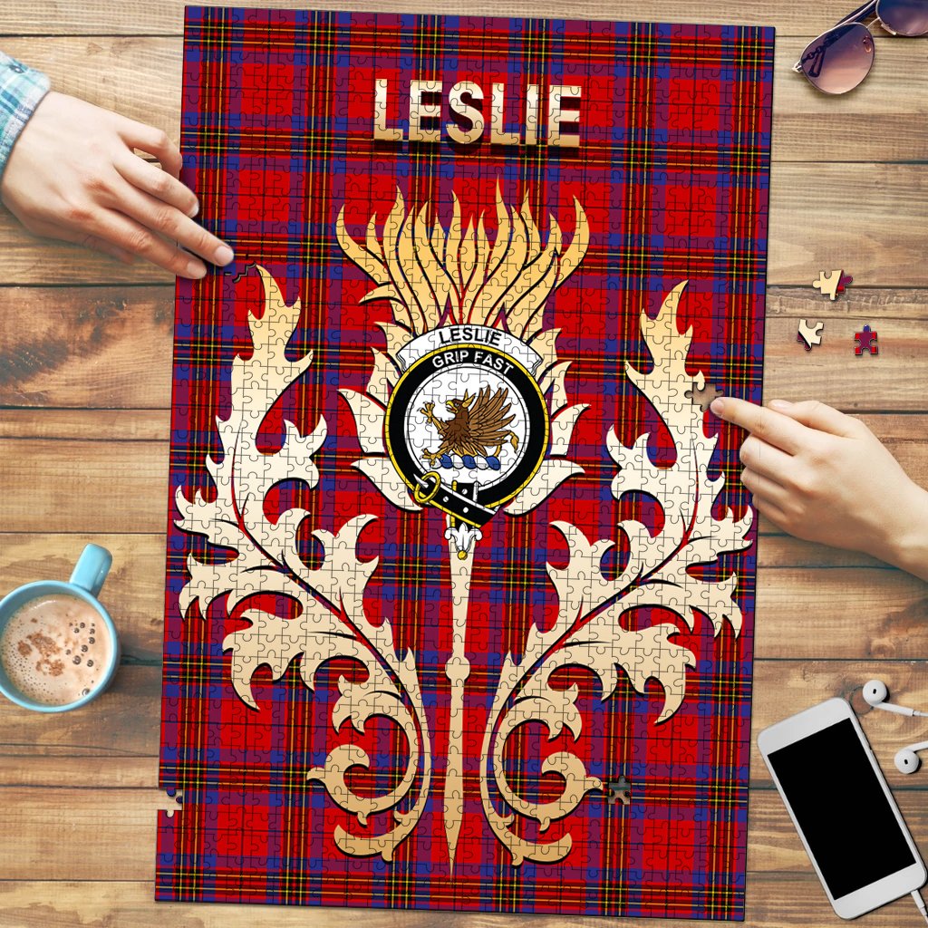 Clan Leslie Modern Tartan Crest Thistle Jigsaw Puzzles Gift For Family MX39 Clan Leslie Tartan Today   