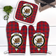 Clan Leslie Modern Tartan Crest Oven Mitt And Pot Holder (2 Oven Mitts + 1 Pot Holder) WV68 Clan Leslie Tartan Today   