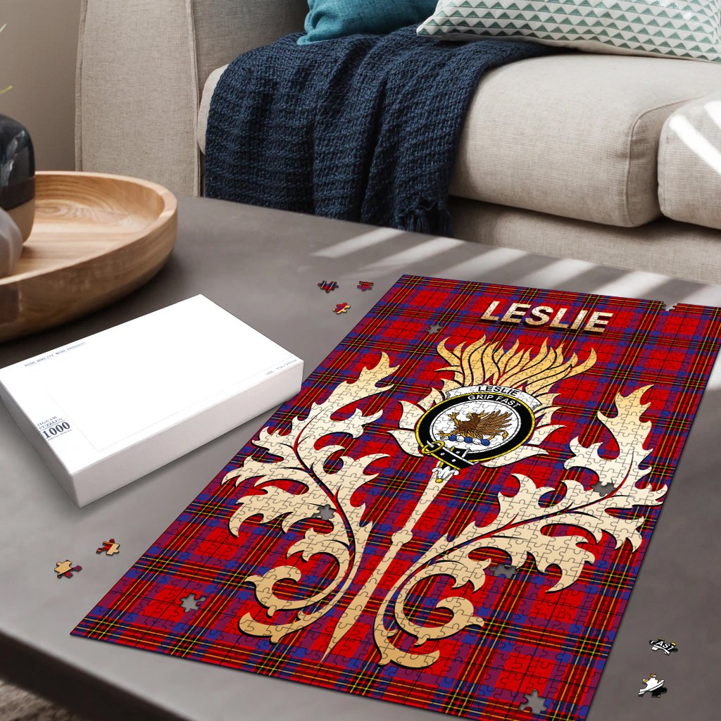 Clan Leslie Modern Tartan Crest Thistle Jigsaw Puzzles Gift For Family MX39 Clan Leslie Tartan Today   