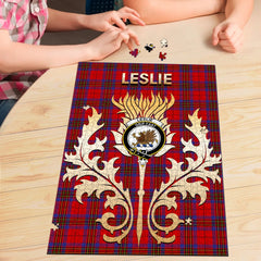 Clan Leslie Modern Tartan Crest Thistle Jigsaw Puzzles Gift For Family MX39 Clan Leslie Tartan Today   