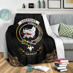 Clan Lockhart Crest Tartan Premium Blanket Black LI71 Clan Lockhart Tartan Today   