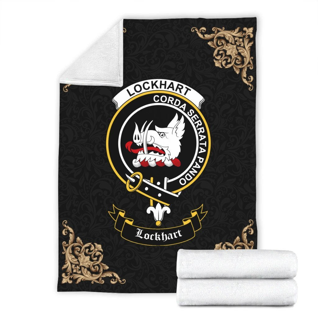 Clan Lockhart Crest Tartan Premium Blanket Black LI71 Clan Lockhart Tartan Today   