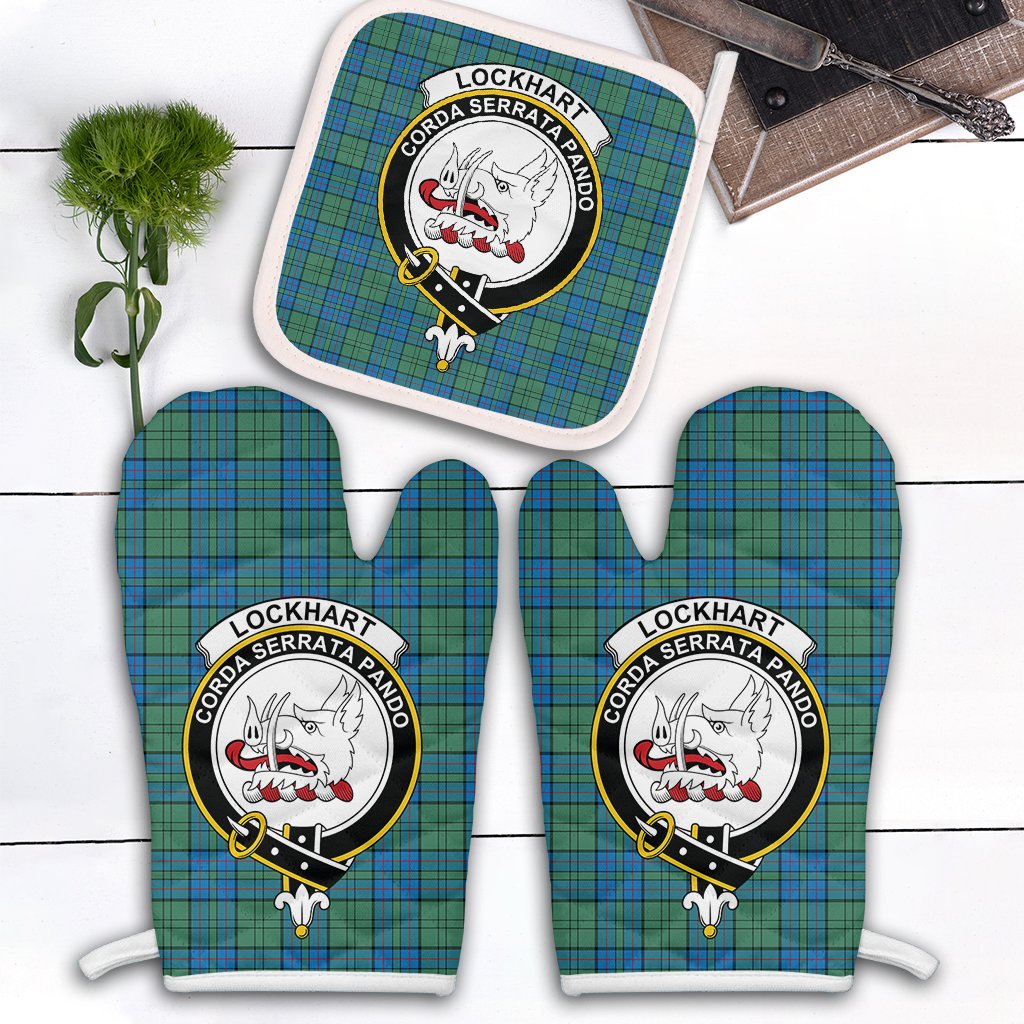 Clan Lockhart Tartan Crest Oven Mitt And Pot Holder (2 Oven Mitts + 1 Pot Holder) IT69 Clan Lockhart Tartan Today   