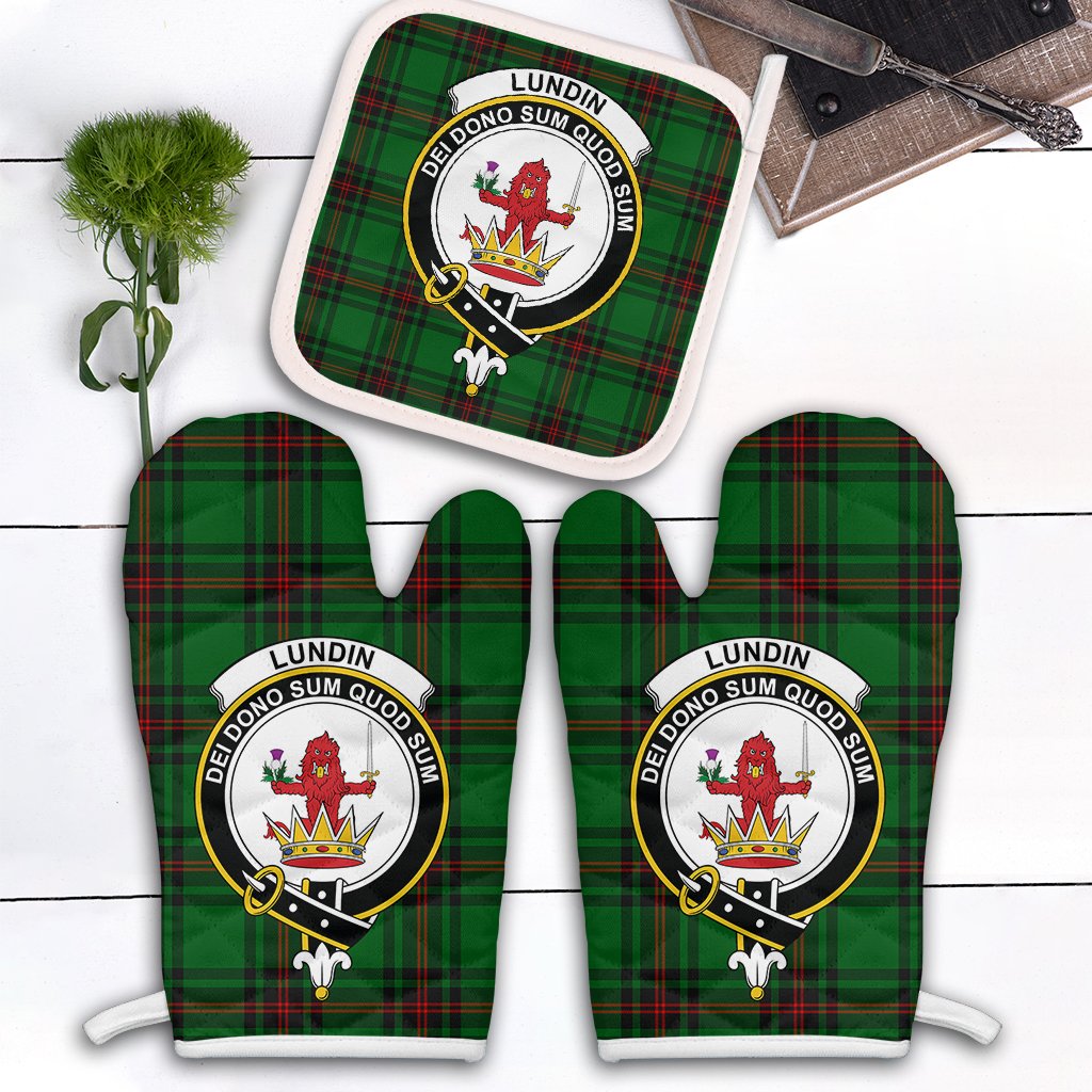 Clan Lundin Tartan Crest Oven Mitt And Pot Holder (2 Oven Mitts + 1 Pot Holder) CJ55 Clan Lundin Tartan Today   