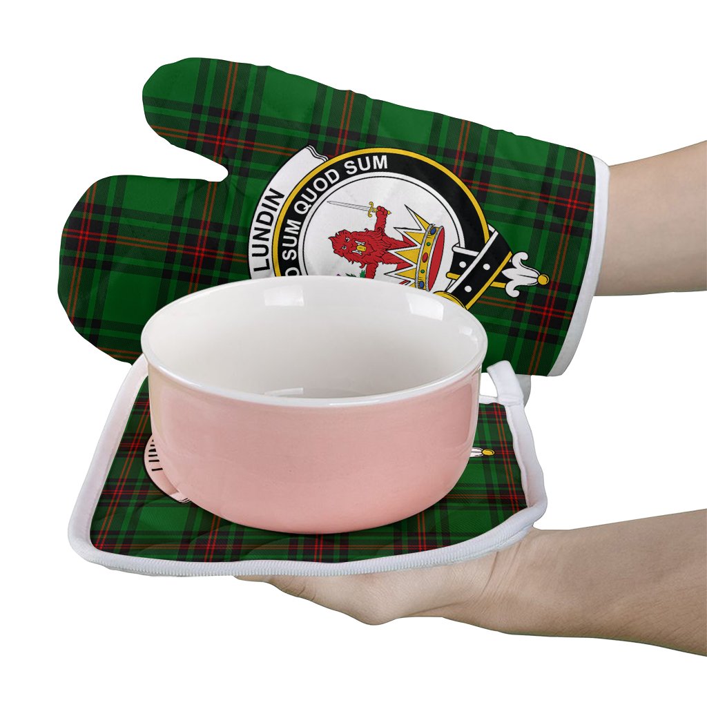 Clan Lundin Tartan Crest Oven Mitt And Pot Holder (2 Oven Mitts + 1 Pot Holder) CJ55 Clan Lundin Tartan Today   