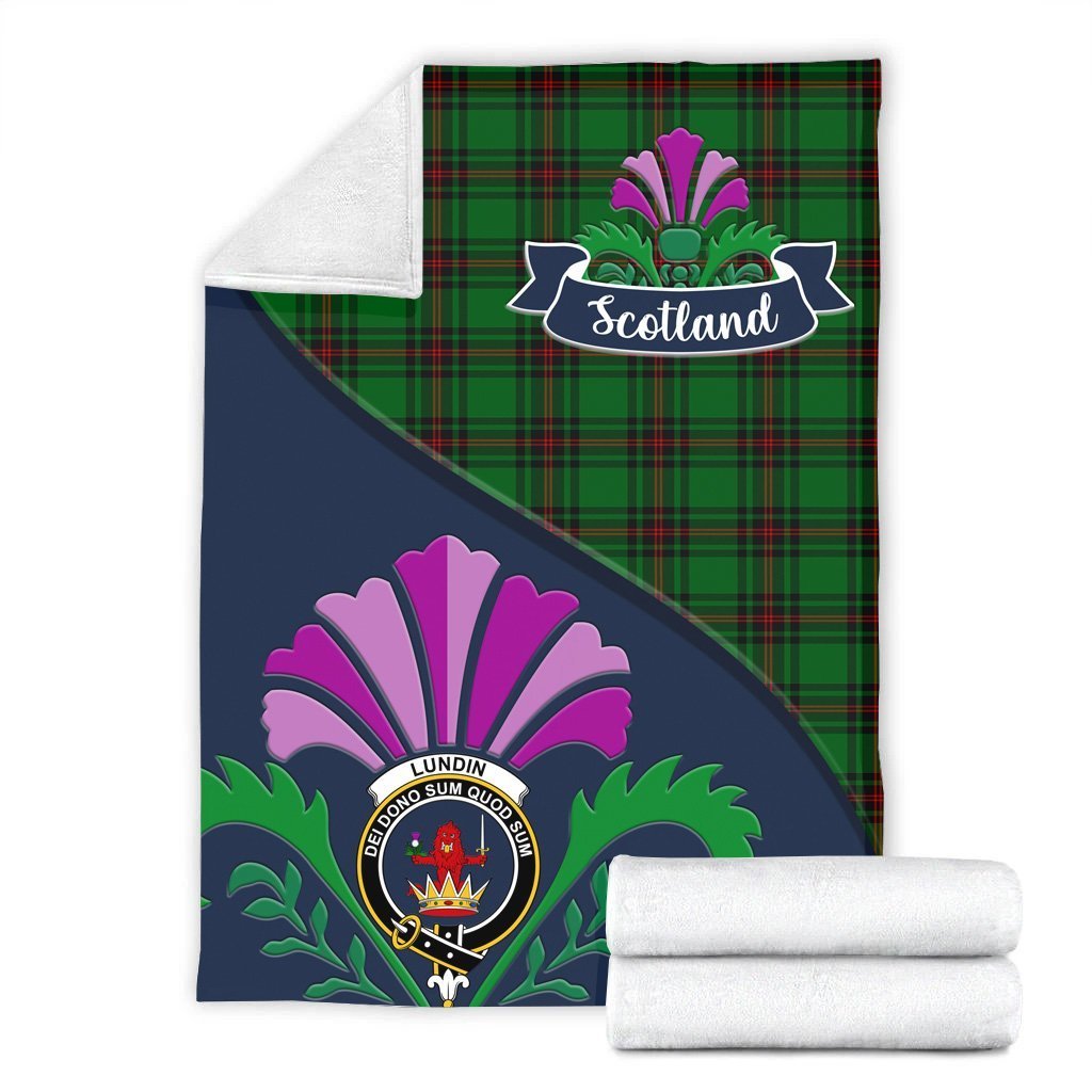 Clan Lundin Tartan Crest Premium Blanket Thistle Style XH66 Clan Lundin Tartan Today   