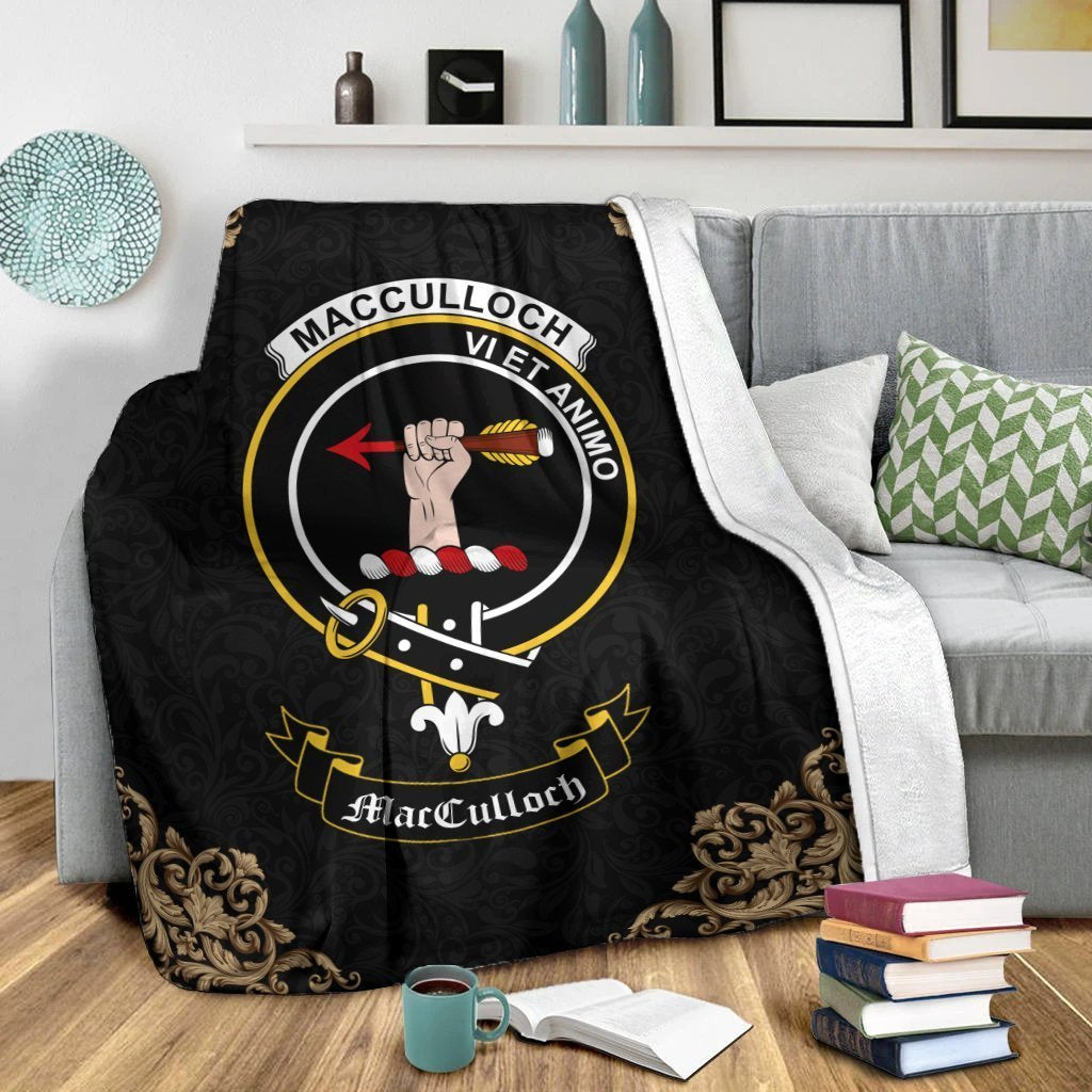 Clan MacCulloch (McCulloch) Crest Tartan Premium Blanket Black AB57 Clan McCulloch Tartan Today   