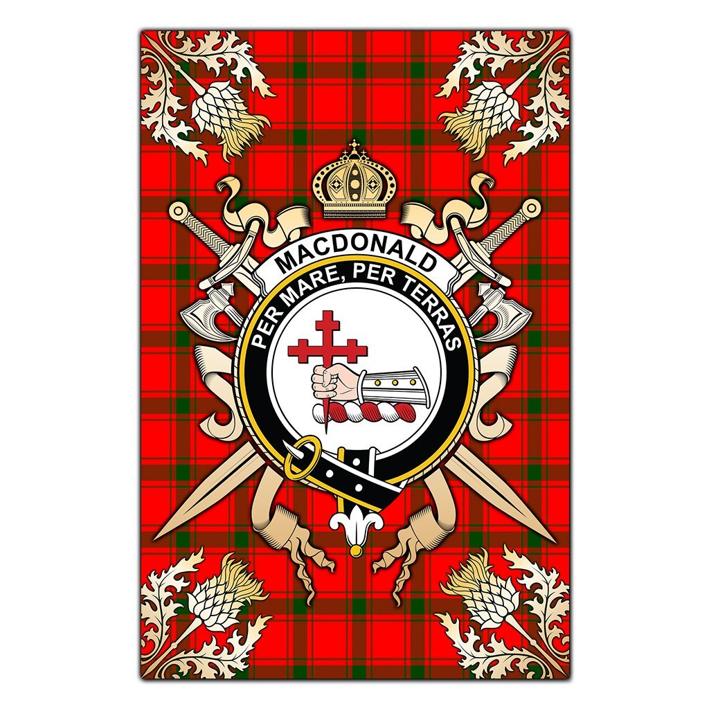 Clan MacDonald of Sleat Tartan Crest Black Garden Flag  - Gold Thistle  VH16 Clan MacDonald of Sleat Tartan Today   