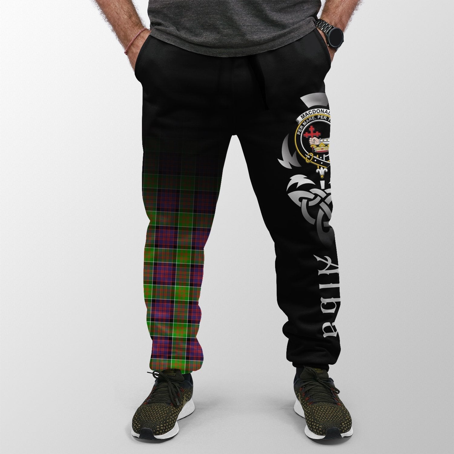 Clan MacDonald Of Clanranald Tartan Crest Jogger Sweatpants  Alba Celtic Style BK65 Clan MacDonald of Clanranald Tartan Today   