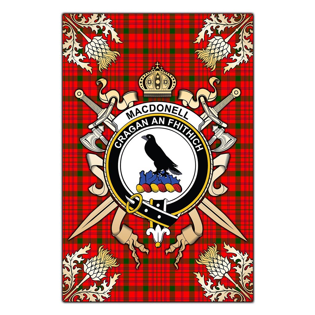 Clan MacDonnell of Keppoch Modern Tartan Crest Black Garden Flag  - Gold Thistle  PU98 Clan MacDonnell of Keppoch Tartan Today   