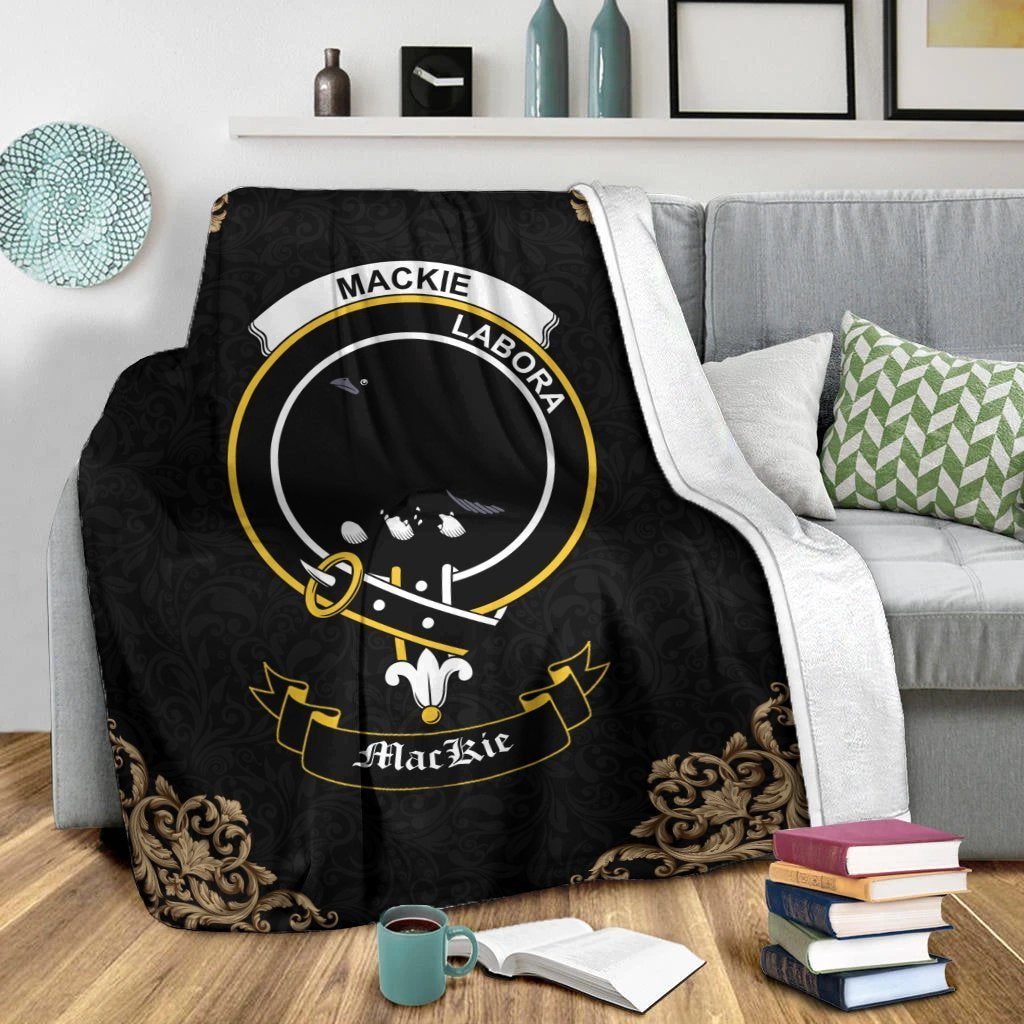 Clan MacKie Crest Tartan Premium Blanket Black VW57 Clan Mackie Tartan Today   