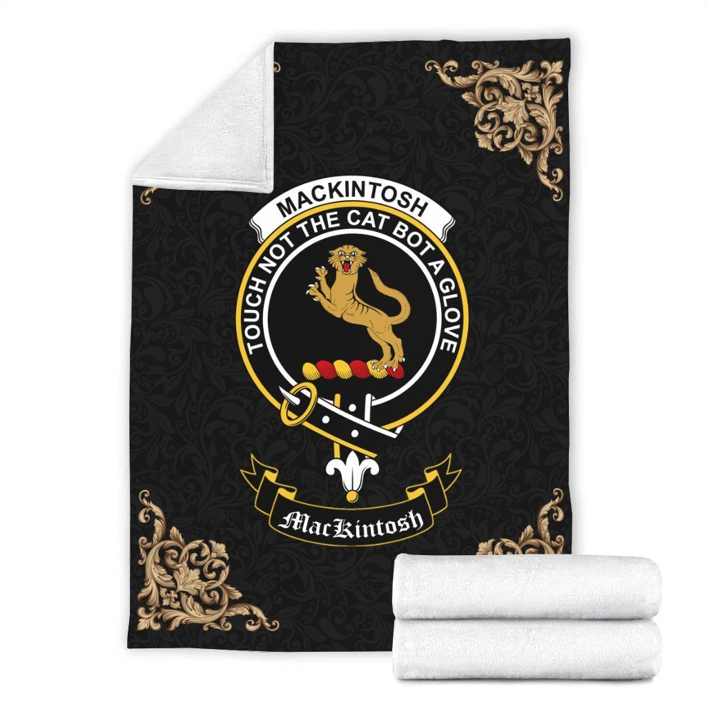 Clan MacKintosh Crest Tartan Premium Blanket Black MM32 Clan MacKintosh / MacIntosh Tartan Today   