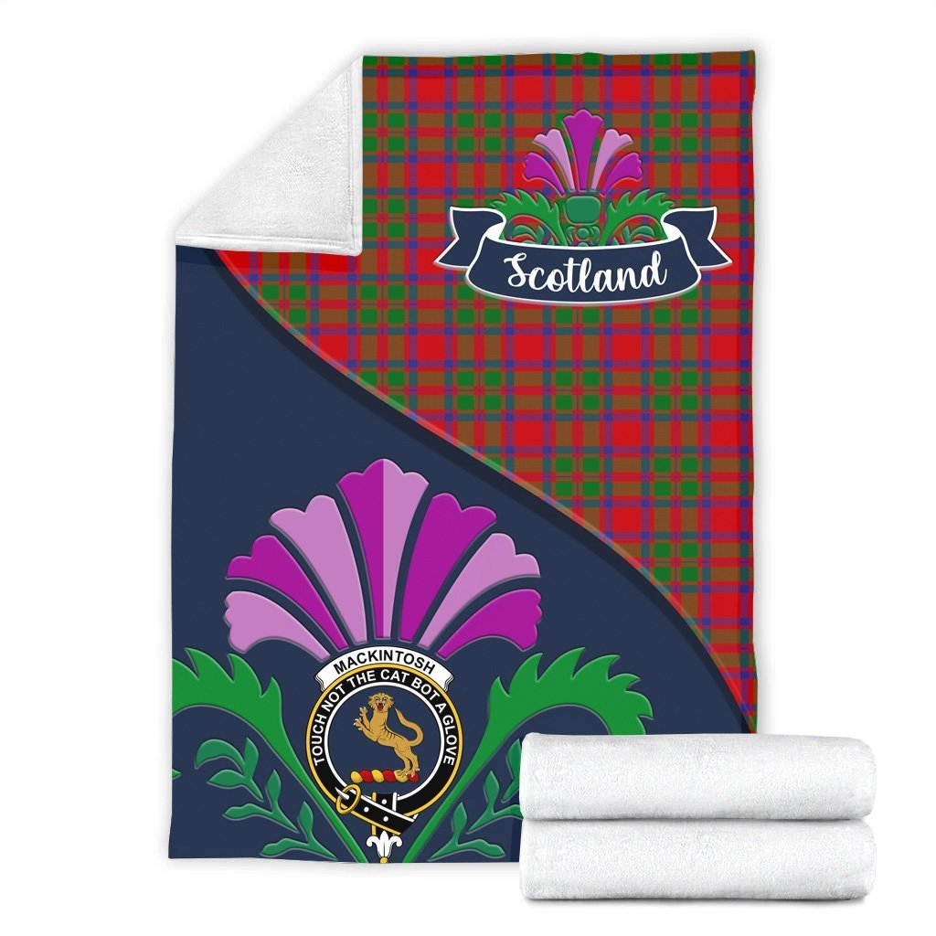 Clan MacKintosh Tartan Crest Premium Blanket Thistle Style ST69 Clan MacKintosh / MacIntosh Tartan Today   