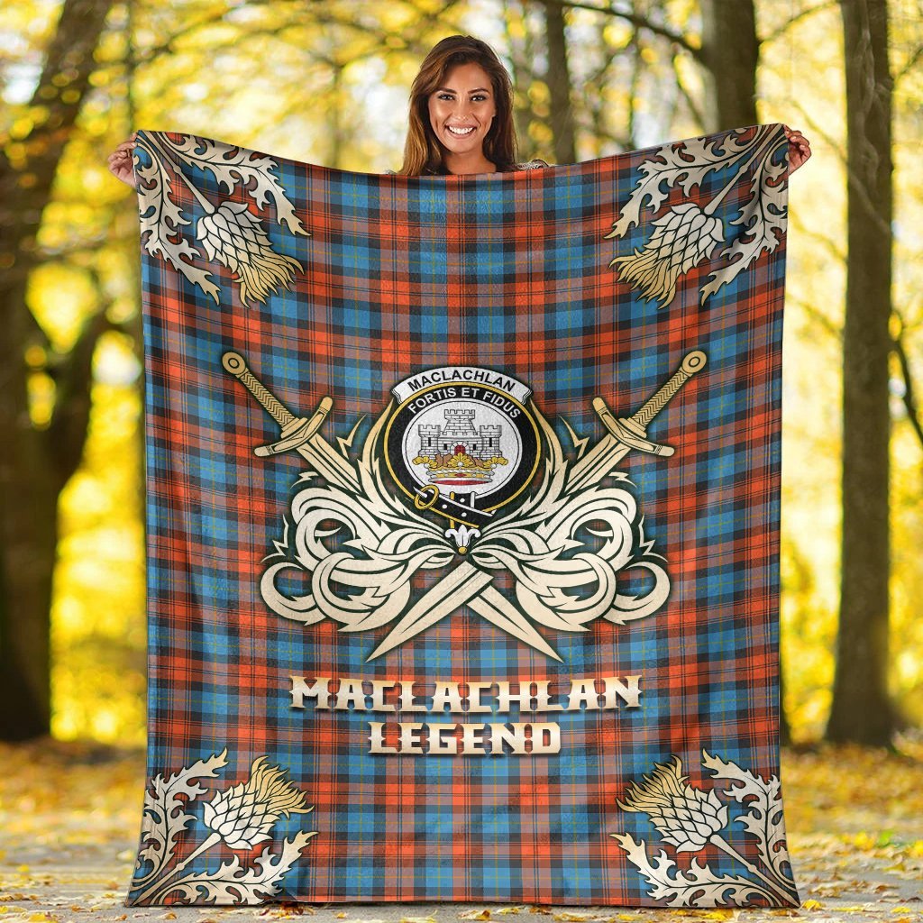 Clan MacLachlan Ancient Tartan Gold Courage Symbol Blanket QW29 Clan Hall Tartan Today   