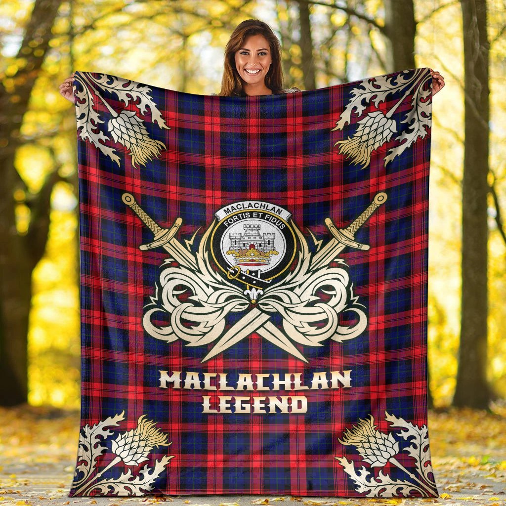 Clan MacLachlan Modern Tartan Gold Courage Symbol Blanket KM41 Clan Hall Tartan Today   