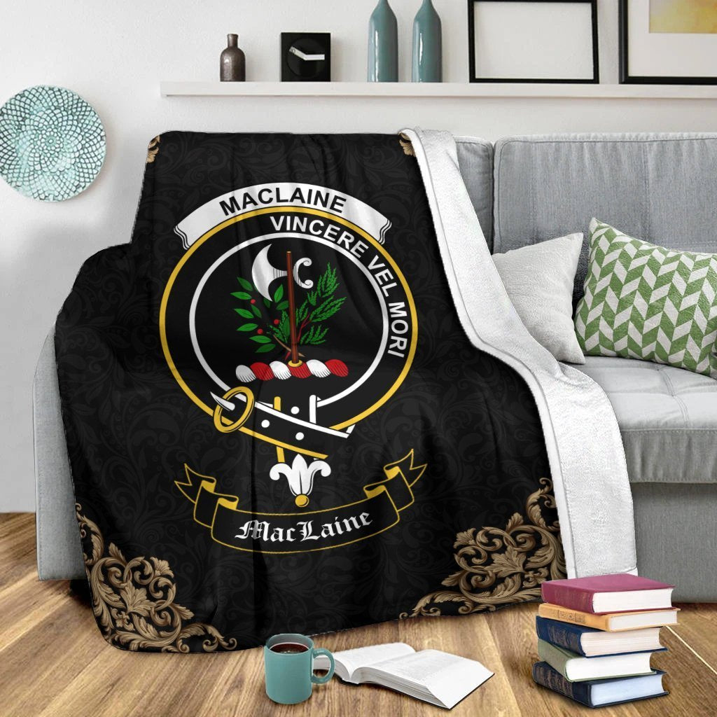 Clan MacLaine (of Lochbuie) Crest Tartan Premium Blanket Black NJ80 Clan Hall Tartan Today   